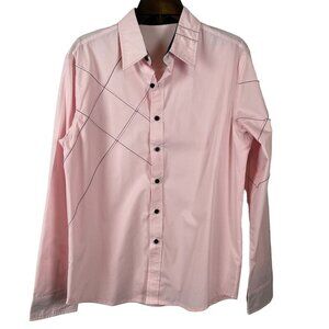 Jeansian Men Button-Up Pink Long-Sleeve Shirt Size L
